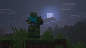 A spear-wielding zombie atop a zombie horse in minecraft زامبی سوار
